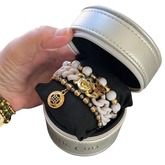 Rustic Cuff Stretchy Bracelet Set Whites and Golds Logo - Picture 1 of 5
